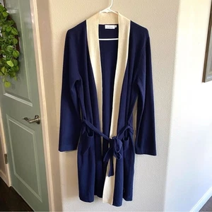 Williams Sonoma Bata de Baño Largo Medio Cachemir Dos Tonos Azul Marino Mujer’s Grande - Imagen 1 de 8