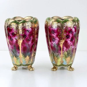 ANTICHI VASI GIAPPONESI NIPPON MORIAGE fiori rosa dipinti a mano set di 2 - Foto 1 di 16