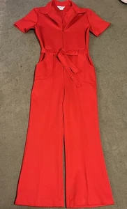 BOGART OF TEXAS Vintage Hot Pants Jumpsuit Red With Belt 70’s - Picture 1 of 4