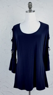 NWT JOSEPH RIBKOFF $161 Black Slinky Stretch Ring Hardware Sleeve Top Size 12 - Image 1 of 4