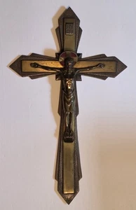 Antique European Church Brass/Bronze Wall Crucifix 17" Ornate Latin Design 1/3 - Picture 1 of 14