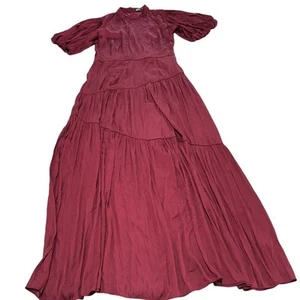MinkPink Dress Womens X Large Red Burgundy Satin Ines Gown Puff Sleeve - Picture 1 of 13