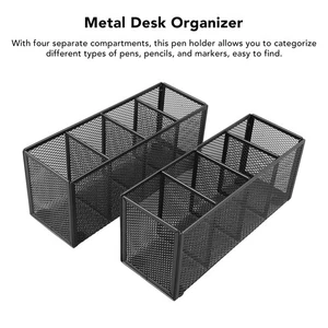 Metal Pencil Organizer With 4 Compartments Large Desk Pen Holder For - Picture 1 of 12