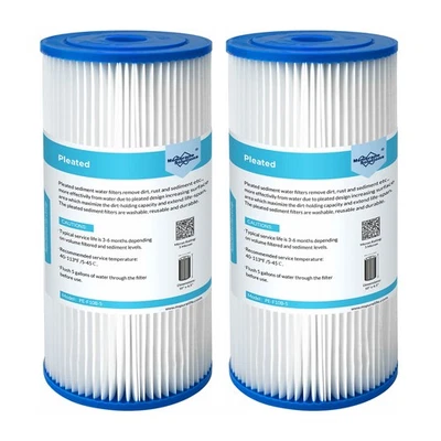 2 Pack 10"x4.5" 20 Micron Pleated Sediment Water Filter Whole House Replacement - Image 1 of 4