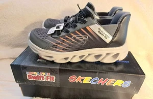 Zapatilla deportiva Skechers para niños manos libres ajuste rápido gris naranja Charc Mach Wash talla 2 NUEVA - Imagen 1 de 12