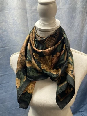 "Bufanda vintage años 70 para mujer Moody negra con patrón floral y geométrico 34x34""" Foto 1 de 4