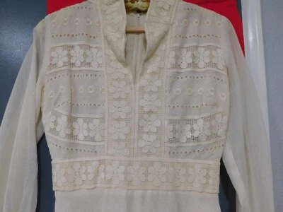 VTG AVALON DRESS 70's BOHO HIPPIE FLOWER LACE MAXI WEDDING COTTAGE UNION XS S - Image 1 of 4