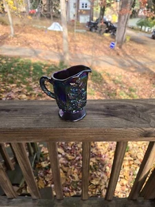 Westmoreland Carnival Glass Blue And Purple Iridescent Grapes And Leaves Creamer - Picture 1 of 7