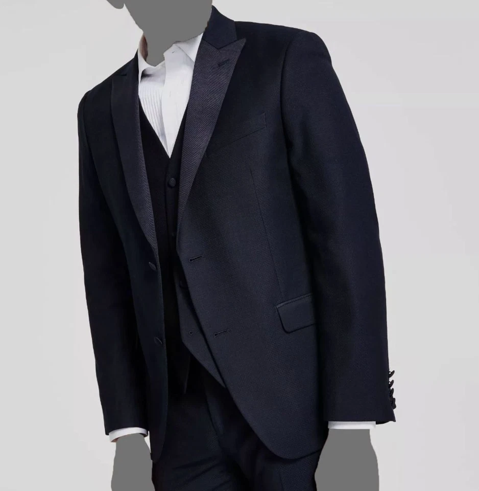 Alfani Men's Blue Grid Slim-Fit 3-Piece Jacket Pants Vest Tuxedo Suit 38S