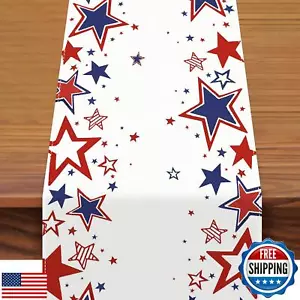 Patriotic Stars Table Runner 72 x 13 Inch, Red and Blue Star Pattern Table Ru - Picture 1 of 5