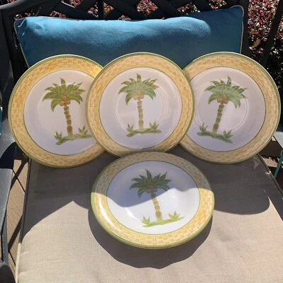 Tabletops Unlimited Rare HTF Palm Beach Melamine Dinner Plates 4 Pc Boho 10-7/8" - Image 1 of 4