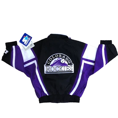 Jaqueta pequena infantil Colorado Rockies vintage nova com etiquetas zíper completo leve liga principal de beisebol - Imagem 1 de 4