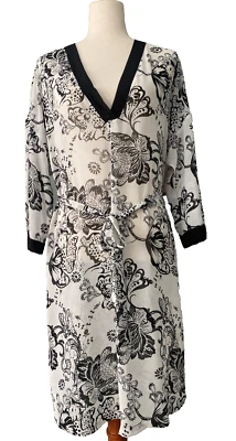 Gilligan & O'Malley Luxe Beige Transparente Negro Floral Pullover Bata con Cinturón TALLA LG NUEVO Foto 1 de 4