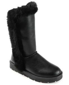 Journee Collection Women's Cleeo Mid-Calf Boots Faux Leather Flat Heel S179 - Picture 1 of 10