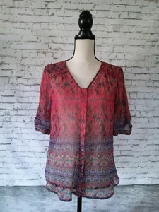 SKIES ARE BLUE Womens Sheer Batik Print Multi Colors Size Small Petite - Picture 1 of 6
