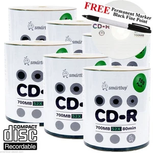 Disco grabable superior con logotipo 600 SmartBuy CD-R 52X 700 MB + marcador permanente negro - Imagen 1 de 4