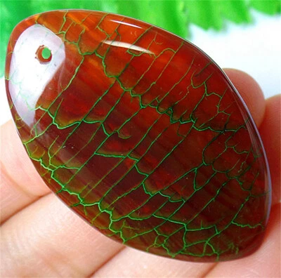 50x31x6mm Green&Brown Fire Dragon Veins Agate Marquise Pendant Bead EA89039 Foto 1 de 3