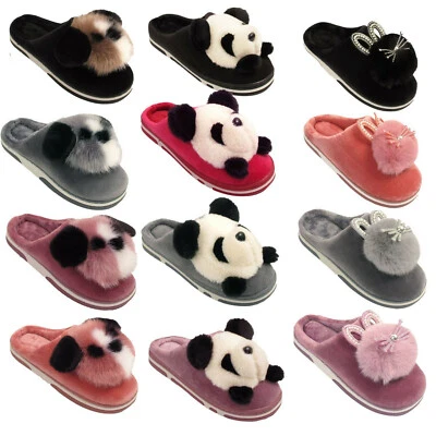 Girls Kids Mule Childrens Slip On Faux Fur Lined Soft Winter Warm Slippers Size