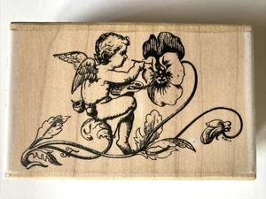 NUEVO Stampington & Co.- LG. PANSY PAINTER - Estampilla de goma montada en madera - EE. UU. - Imagen 1 de 4