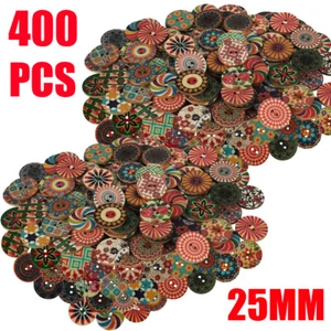 400pcs Wooden Art Buttons 25mm 2 Hole Mixed Color Vintage DIY Sewing Crafts USA - Picture 1 of 8
