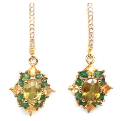 925 Sterlingsilber 5 x 7 Mm. Gelbe Saphir, Smaragd & Zirkonia Ohrringe - Bild 1 von 4