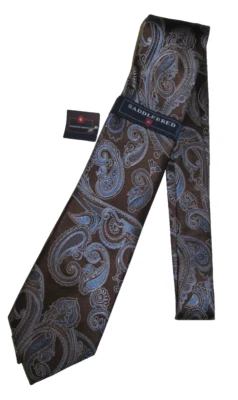 Corbata Saddlebred 100% Seda Marrón Azul Bufón Paisley aproximadamente 60"x 3.25" Nueva Foto 1 de 4