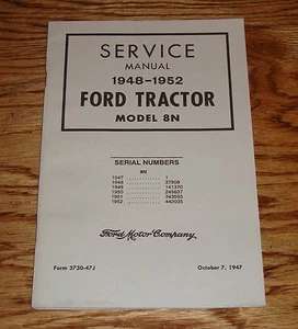 1948 1949 1950 1951 1952 Ford Tractor Model 8N Service Shop Manual  - Imagen 1 de 1