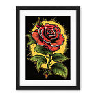 A Single Rose Old School USA Tattoo Rockabilly 50s Framed Print Wall Art 18X24