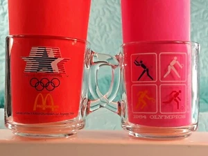 2 McDONALD'S XXIII Olympics Double Sided Collectible Glass Mugs Vintage 1984 - Picture 1 of 12
