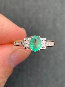 9ct gold natural emerald & white spinel ring, 9k 375 & 10k