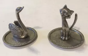 Ep Zinc Alloy Silver Swan And Cat Figurine Tray 3 X 3.2 In. Hong Kong&&& - Picture 1 of 3