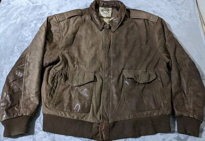VTG Global Identity GIII Leather Jacket Mens L Brown Aviator Bomber Flight Faded - Image 1 of 4