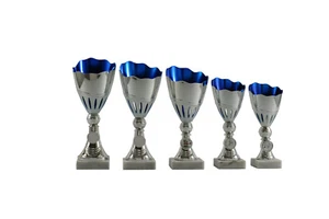 2X 5er Serie Design Pokale Preise 20-26 cm Silber/Blau inkl Gravur u.Emb.649 1-5 - Bild 1 von 8