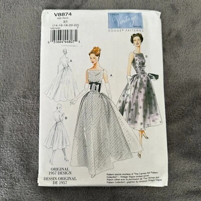 Vogue V8874 Vintage 1957 Dress Pattern Sz 14-22 OOP Uncut Formal Gown - Image 1 of 4