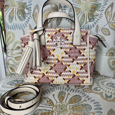 ¡Nuevo! Bolso Cartera Tory Burch Thea Tejido Mini Slouchy Cuero Rosa Mediodía Foto 1 de 4