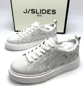 J Slides NYC White Leather DEDE Womens Woven Sneakers Size 7 M Athletic Shoes - Picture 1 of 5