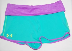NWT Under Armour Big Girls Aqua Blue & Purple Roll Waist Sport Shorts sz XL - Picture 1 of 6
