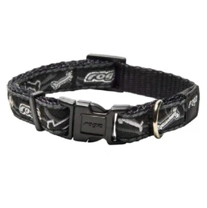 Rogz Fancy Dress Dog Collar, Black Bones SMALL - Picture 1 of 1