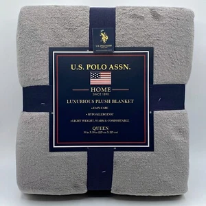 Manta completa/queen de felpa de lujo US Polo Assn 90 x 90" gris gris manta - Imagen 1 de 3