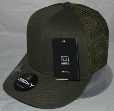 Gorra de camionero de malla a presión clásica Decky ala curva verde oliva Foto 1 de 2