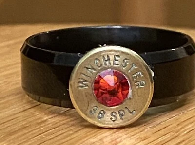 Winchester 38 Carcasa Bala Latón Especial Talla 12 Anillo Negro Con Cristal Naranja Foto 1 de 3
