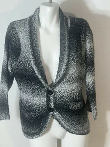Women Boucle Blazer Knitted Cardigan Large Sweater Top Eci Black White - Picture 1 of 7