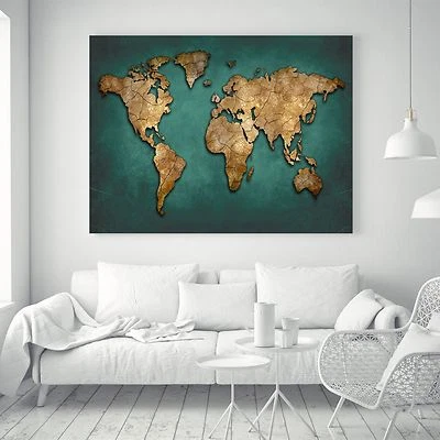 Cartel abstracto de lienzo de seda arte mapa del mundo tela pintura al óleo decoración de pared moderna 16A Foto 1 de 4