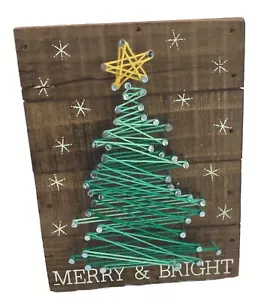 Primitives by Kathy Slat String Art Box Sign, Merry & Bright Christmas Tree - Picture 1 of 8