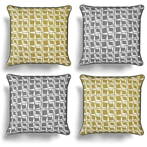 Set of 4 Ochre & Grey reversible cushion covers, 17" x 17" - Picture 1 of 6
