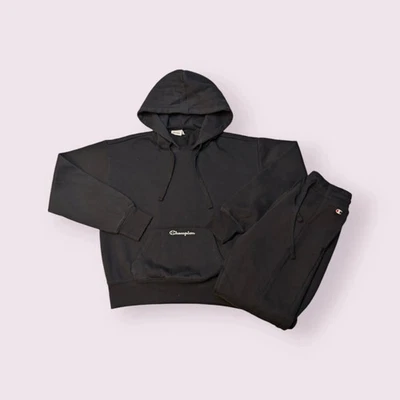 Champion Tracksuit Set Hoodie Joggers Womens Top Medium Bottoms Small Black Crop - Image 1 of 4