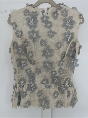 Precioso Top Vintage Lillie Rubin Con Flores Azules 3D Crema Años 70 Foto 1 de 4