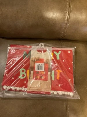 ST. NICHOLAS SQUARE "MERRY AND BRIGHT" PRINTED TABLE RUNNER (NIP) - Image 1 of 4