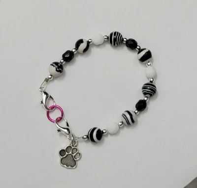 Черно-белый полосатый браслет из индейки с бирюзой медицинское оповещение идентификатор замена 6,5 дюйма - Изображение 1 из 3