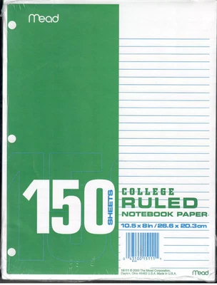 Paquete de 150 hojas de papel para cuaderno con reglas universitarias Mead 10 1/2 x 8 ~ envío gratuito a EE. UU. Foto 1 de 4